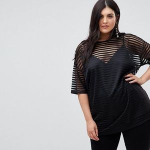 ASOS CURVE Oversized Mesh T-shirt With Stripes